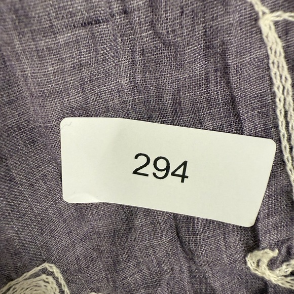 Linen blend lined embroidered dress lavender size M preowned - Picture 10 of 10